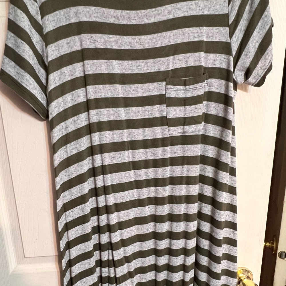 LuLaRoe Olive and Gray Striped Carly Dress